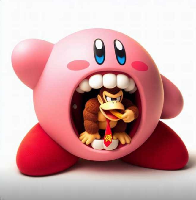 Kirby Swallowing Donkey Kong