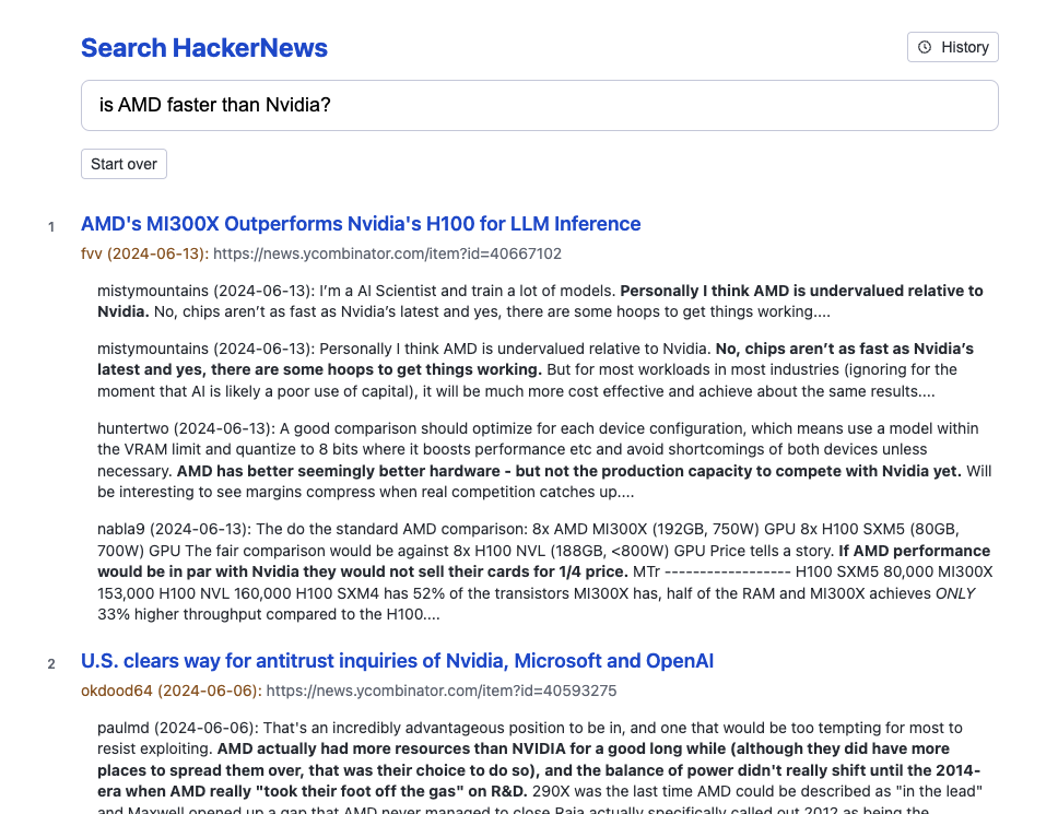 Hacker News Search with Vectara